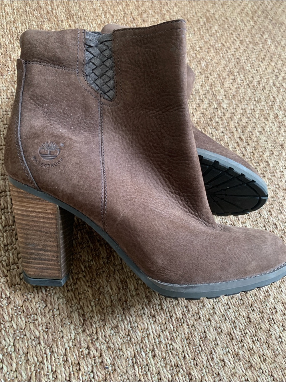 Timberland Chocolate Brown Suede Block Heel Ankle Booties